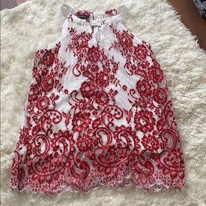 White and red lace top